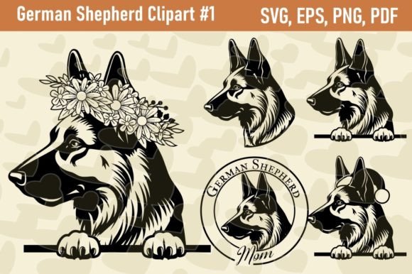 German Shepherd Dog Clipart Set 01 Graphics for Crafts